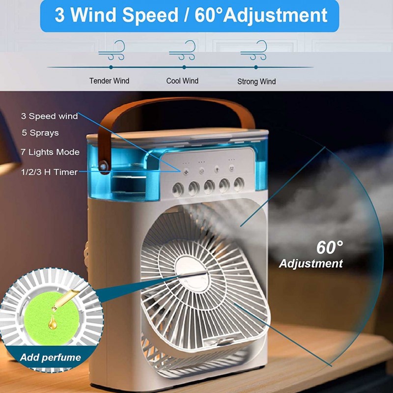 Mini Portable Air Cooler with 3 Wind Speed and 3 Spray Modes